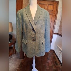 Talbots Women's Classic Green Wool Blend Blazer.
